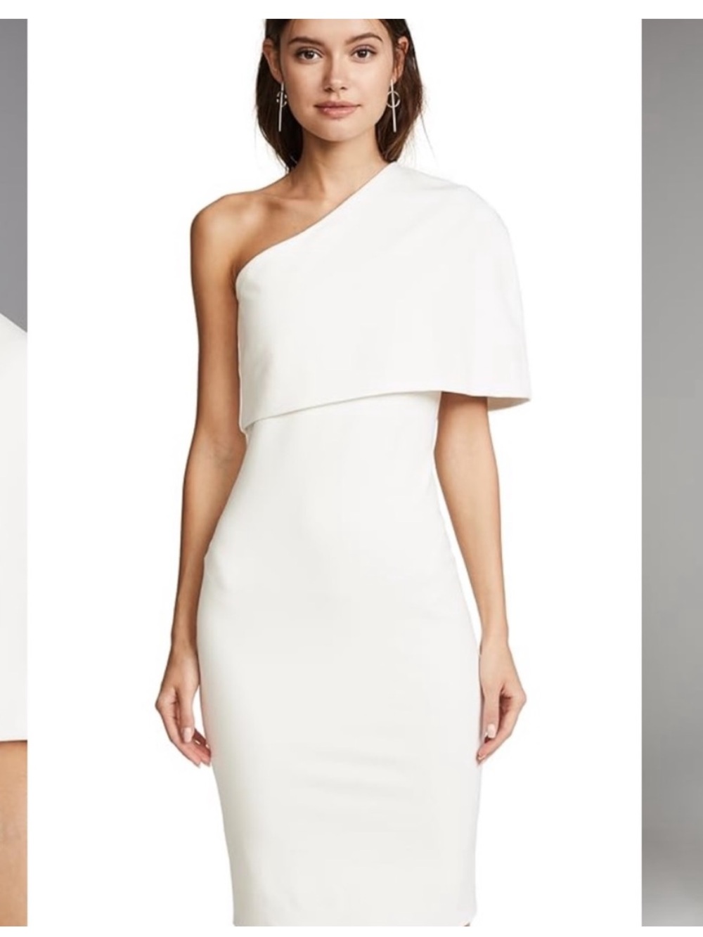 Michelle Mason Cocoon Asymmetrical Elegant Cream One-Shoulder Midi Dress Small